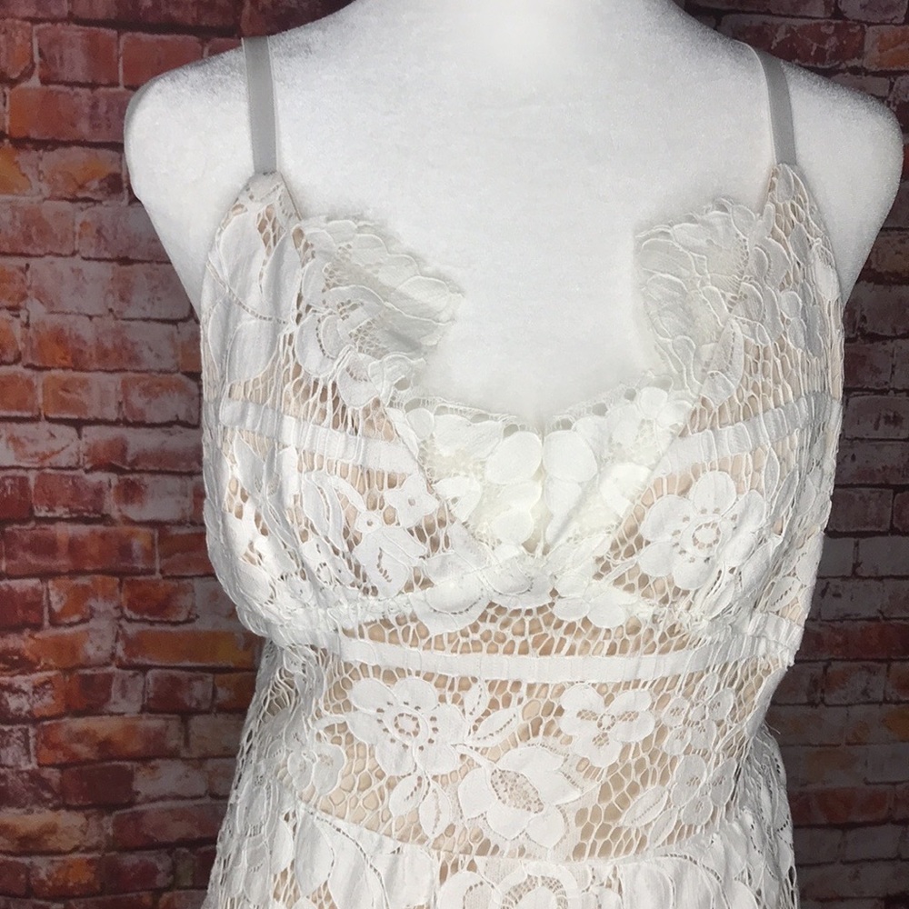 White Lace Overlay Sundress with Built in Bodysuit - Picture 3 of 13